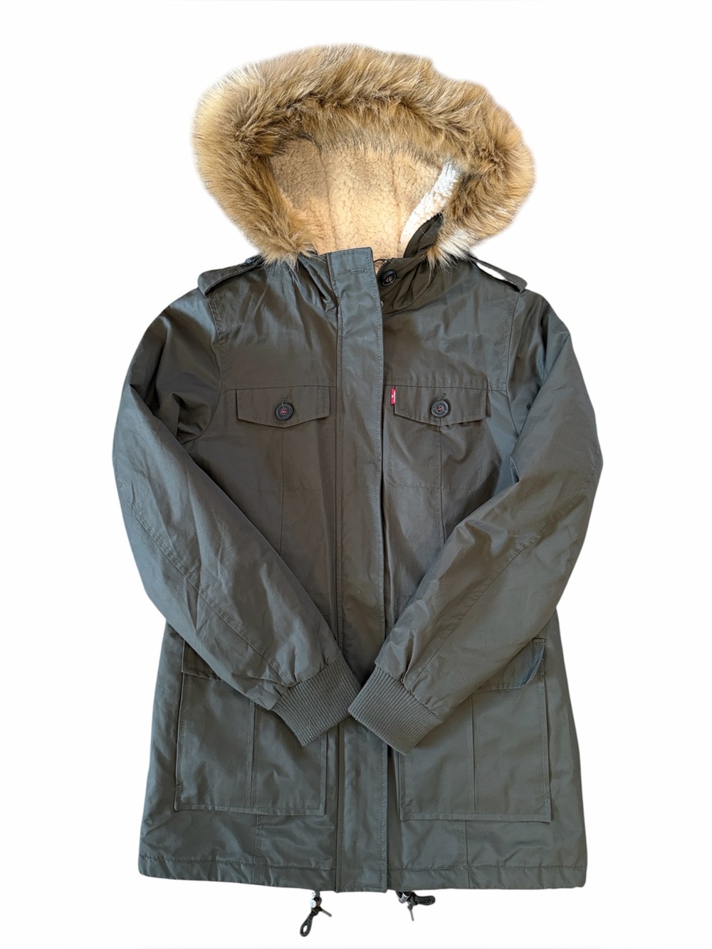 Levi's Olive Green Faux-Fur Hooded Coat